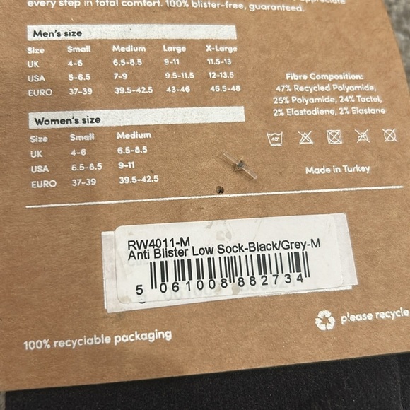 Runderwear Anti Blister Running Sock Low - Black & Grey 2 Pack L - Picture 4 of 5